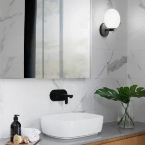 Sulion Applique De Salle De Bains En Verre Opale 25W Avec Base Noire 8