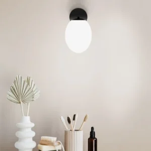 Sulion Applique De Salle De Bains En Verre Opale 25W Avec Base Noire 12