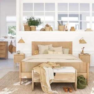 Maisons Du Monde Applique En Bois De Chêne, Métal Doré Et Abat-jour En Rotin Tressé Main 12