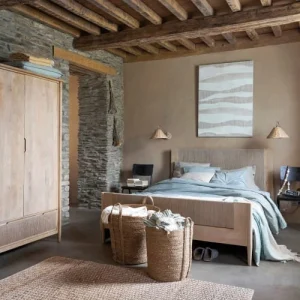 Maisons Du Monde Applique En Bois De Chêne, Métal Doré Et Abat-jour En Rotin Tressé Main 10