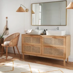 Maisons Du Monde Applique En Bois De Chêne, Métal Doré Et Abat-jour En Rotin Tressé Main 8