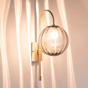 Maisons Du Monde Applique En Métal Doré Globe En Verre Strié Teinté Gris 12