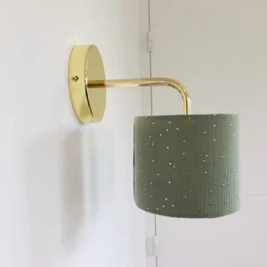 Belamp Applique Métal Doré Abat-jour Tissu Double Gaze Vert Sauge 9
