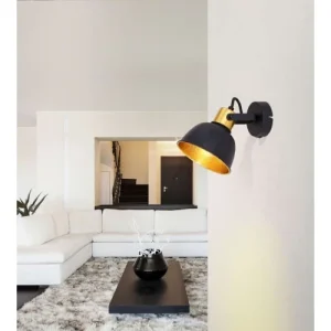 Globo Applique Spot Industriel En Métal Noir Et Doré 7