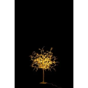 LANADECO Arbre Feuilles Paillettes Led Métal Or H100cm 6