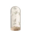 LANADECO Cloche Haute Led Papillons Verre/bois Blanc H22cm 22