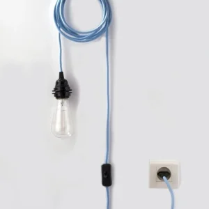 Hoopzi Fil électrique En Tissu Luminaire Bleu Pastel 4,5m 10