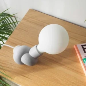 Gone’s Lampe à Poser En Béton Et Bois Cordon Blanc Ampoule LED Porcelaine 12