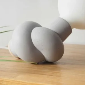 Gone’s Lampe à Poser En Béton Et Bois Cordon Blanc Ampoule LED Porcelaine 14