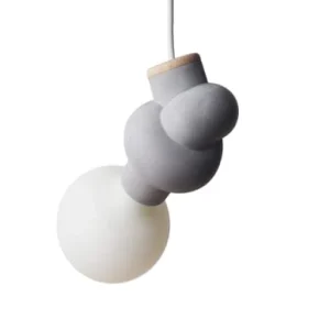Gone’s Lampe à Poser En Béton Et Bois Cordon Blanc Ampoule LED Porcelaine 16