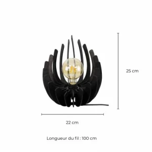 C-Création Lampe à Poser En Lamelles De Bois Noir 18