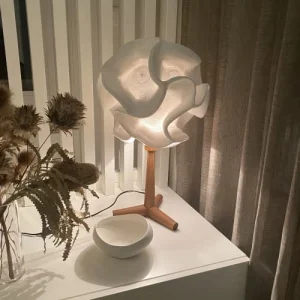Now’s Home Lampe à Poser En Zipper Ivoire Pied En Teck H64 16
