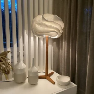 Now’s Home Lampe à Poser En Zipper Ivoire Pied En Teck H94 9