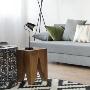 Altobuy Lampe à Poser Pied Et Abat-jour En Métal Noir Détails Dorés 6