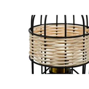 C-Création Lampe à Poser Tactile En Métal Noir Et Rotin Tressé Naturel 12