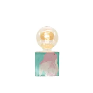 Junny Lampe Cube Marbré En Béton Rose & Turquoise 18