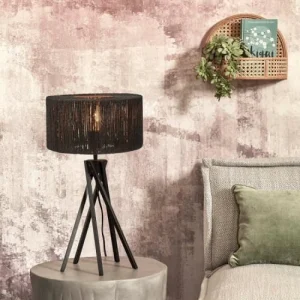 Good & Mojo Lampe De Table En Bambou Abat-jour En Jute Noir, H. 45cm 10