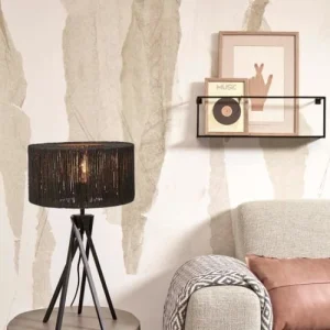 Good & Mojo Lampe De Table En Bambou Abat-jour En Jute Noir, H. 45cm 12