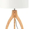 Good & Mojo Lampe De Table En Bambou Abat-jour En Lin Blanc, H. 54cm 20