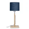 Good & Mojo Lampe De Table En Bambou Abat-jour En Lin Bleu Denim, H. 59cm 13