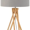 Good & Mojo Lampe De Table En Bambou Abat-jour En Lin Gris Clair, H. 59cm 16