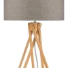 Good & Mojo Lampe De Table En Bambou Abat-jour En Lin Lin Foncé, H. 59cm 19