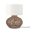 Good & Mojo Lampe De Table En Rotin Abat-jour En Lin Naturel/blanc, H. 48cm 17