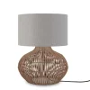 Good & Mojo Lampe De Table En Rotin Abat-jour En Lin Naturel/gris Clair, H. 48cm 22