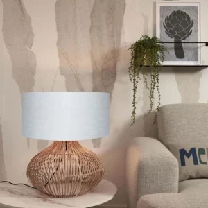 Good & Mojo Lampe De Table En Rotin Abat-jour En Lin Naturel/gris Clair, H. 60cm 12