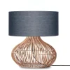 Good & Mojo Lampe De Table En Rotin Abat-jour En Lin Naturel/gris Foncé, H. 60cm 14