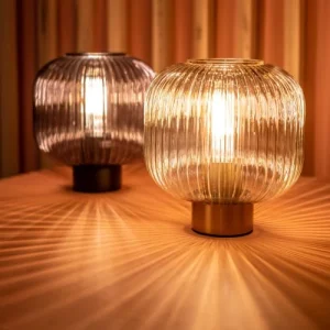 Sulion Lampe De Table En Verre Côtelé Transparent 13