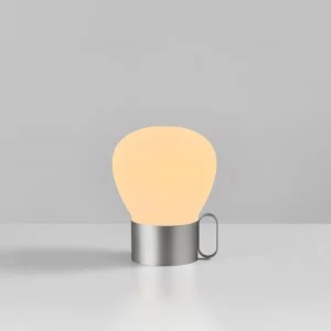 Design For The People Lampe De Table Led Portable En Métal Gris Et Abat-jour En Verre Blanc 10