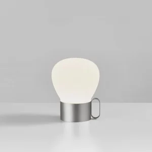 Design For The People Lampe De Table Led Portable En Métal Gris Et Abat-jour En Verre Blanc 16