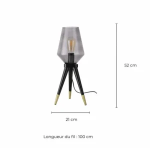 C-Création Lampe En Bois Noir Et Doré, Cloche En Verre 7