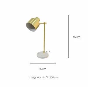 C-Création Lampe En Métal Doré, Socle En Marbre Blanc 9
