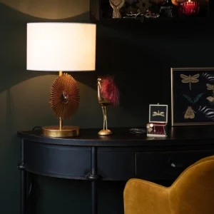 Maisons Du Monde Lampe En Métal Doré Soleil Sculpté Et Abat-jour Blanc En Coton Et Lin Recyclés 9