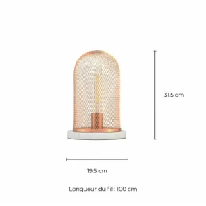 C-Création Lampe En Métal Grillagé Cuivré, Base En Marbre Blanc 9