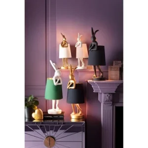 Kare Design Lampe Lapin En Polyrésine Blanche Et Abat-jour En Lin Vert H68 10