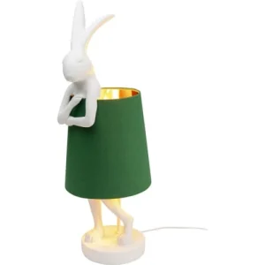 Kare Design Lampe Lapin En Polyrésine Blanche Et Abat-jour En Lin Vert H68 14