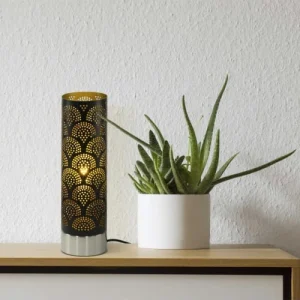 C-Création Lampe Tactile Grand Modèle En Métal Perforé Noir 10
