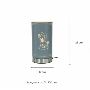 C-Création Lampe Tactile Motif Chien En Métal Perforé Gris Bleu 18