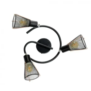 C-Création Plafonnier 3 Lumières En Métal Grillagé Noir Et Cuivré 12