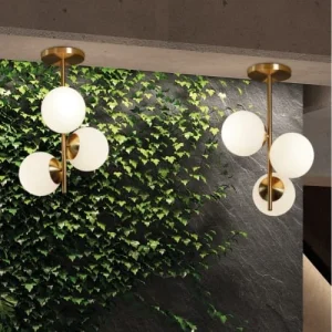 Millumine Plafonnier Laiton Mat 3 Globes En Verre 7