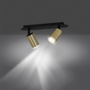 Wonderlamp Sport De Plafond Avec 2 Lumières Dorés Orientables Et Structure Noire 8