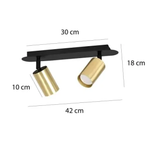 Wonderlamp Sport De Plafond Avec 2 Lumières Dorés Orientables Et Structure Noire 12
