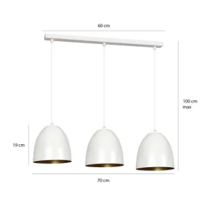 Wonderlamp Suspension à 3 Lumières Nordique Avec Abat-jour Dôme Blanc Et Or 15