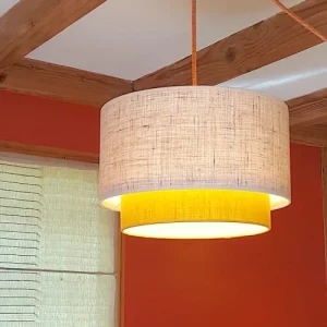 Ambiances & Toiles Suspension Cylindrique Lin Naturel Et Fils Multicolores/bandeau Jaune 12