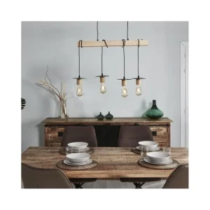 Altobuy Suspension En Bois Et Métal Noir 4 Ampoules 10