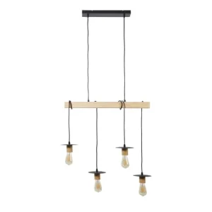 Altobuy Suspension En Bois Et Métal Noir 4 Ampoules 12