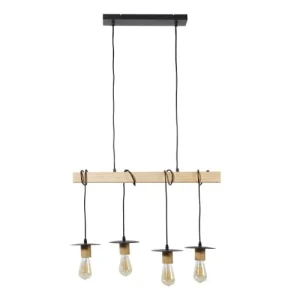 Altobuy Suspension En Bois Et Métal Noir 4 Ampoules 14
